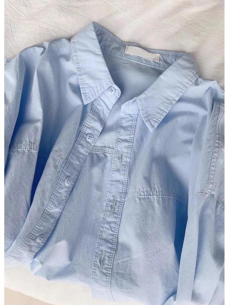 Women's Simple Sweet Pure Cotton Long Sleeve Shirt for Spring, Autumn & Winter