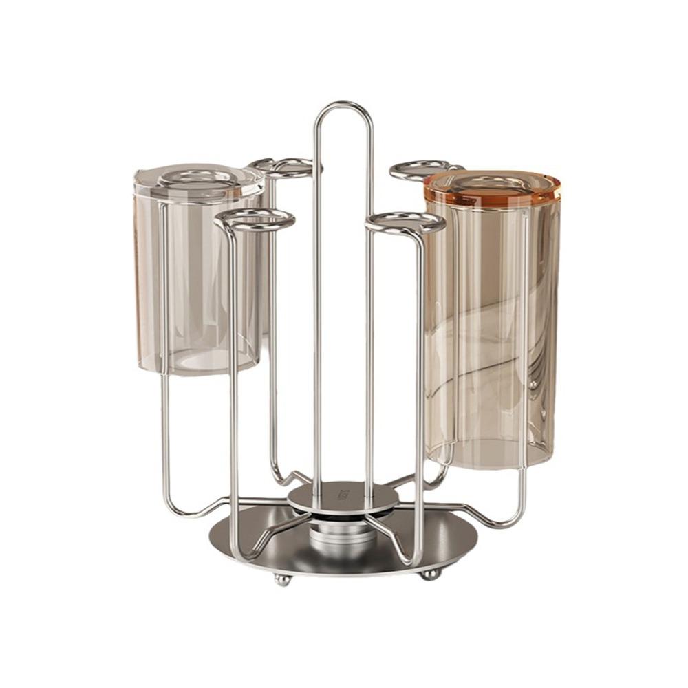 Stainless Steel Rotating Cup Holder Large Capacity Glass Cup Storage Rack  Bar Style A