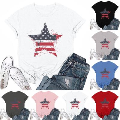 Adults Casual Daily Round Neck Independence Day  Printed Short Sleeved T-shirt Letter Top