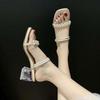Rhinestone transparent thick-heeled slippers women's summer wear 2025 new fashion fairy temperament French sandals one-word sandals