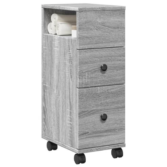 VidaXL Meuble étroit de salle de bain à roulettes sonoma gris, rangement de salle de bain étroite, rangement de salle de 855237