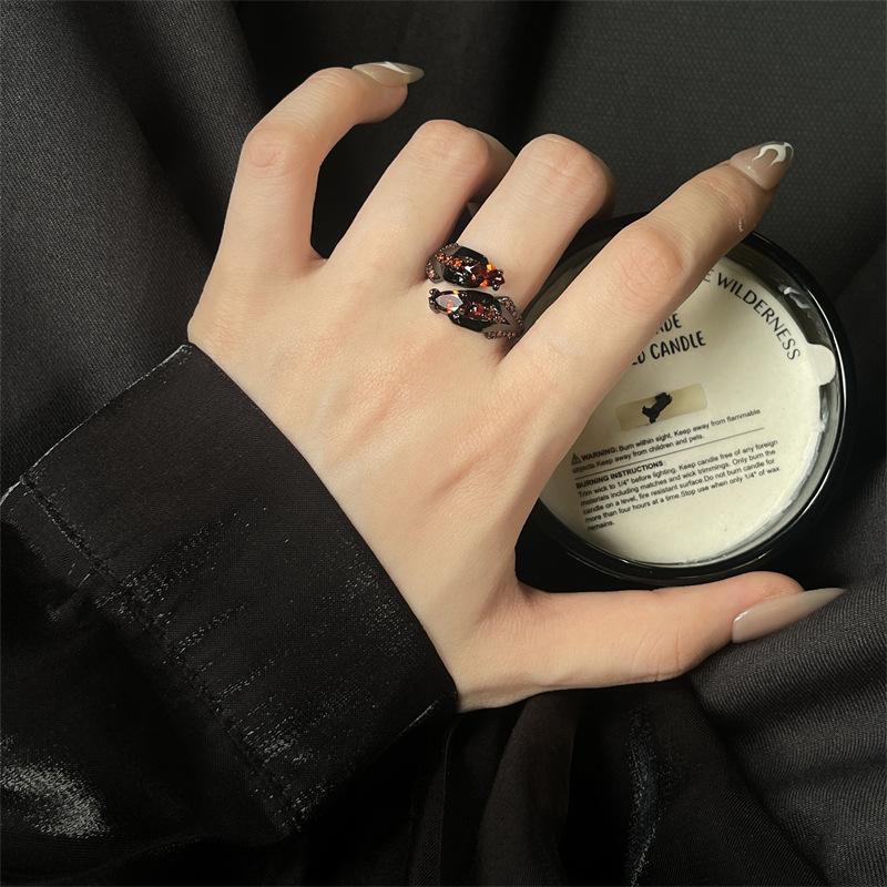 Dark Lava Texture Ruby Ring Women'S Niche Design High Sense Unique Trendy Cool Opening Adjustable Index Finger Ring