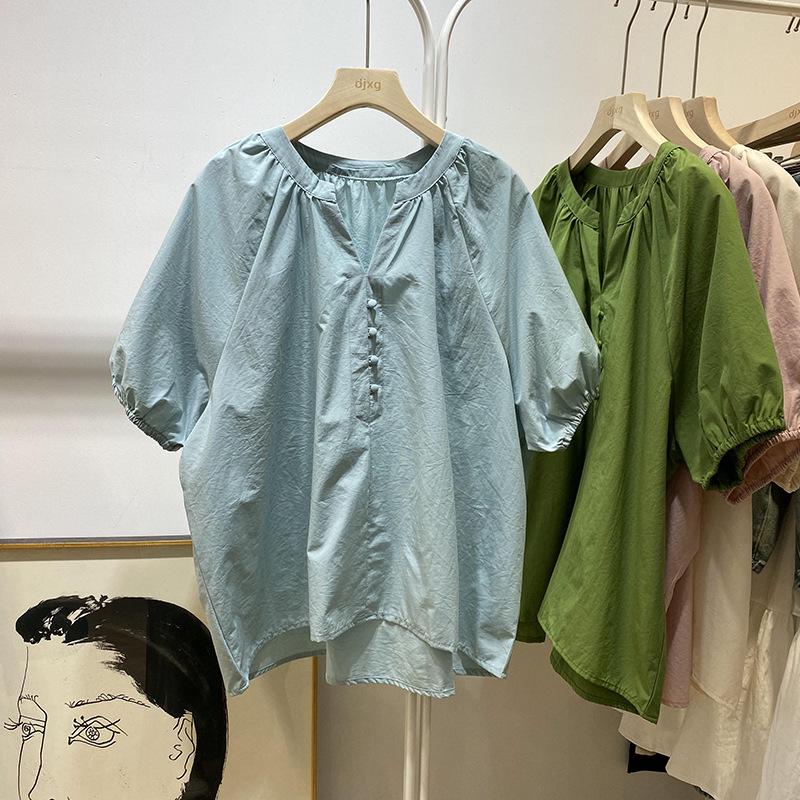 Women's Trendy V-Neck Raglan Sleeve Pullover - Stylish, Loose & Age-Reducing Doll Shirt