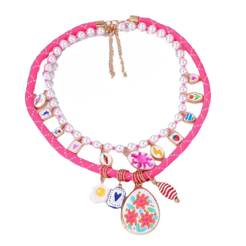 Necklace Set Pearls Necklace Ethnic Style Dopamine Necklace Retro Flower Pendant Necklace  Women