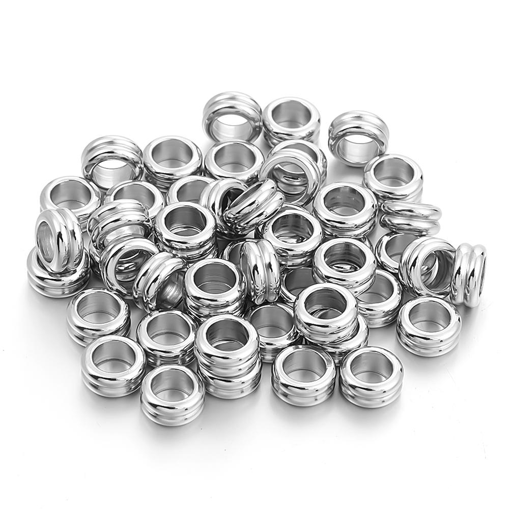 20pcs/lot Stainless Steel Tube Slider Beads Stripe Spacer Beads Loose Beads Big Hole Beads For Jewelry Making Wholesale