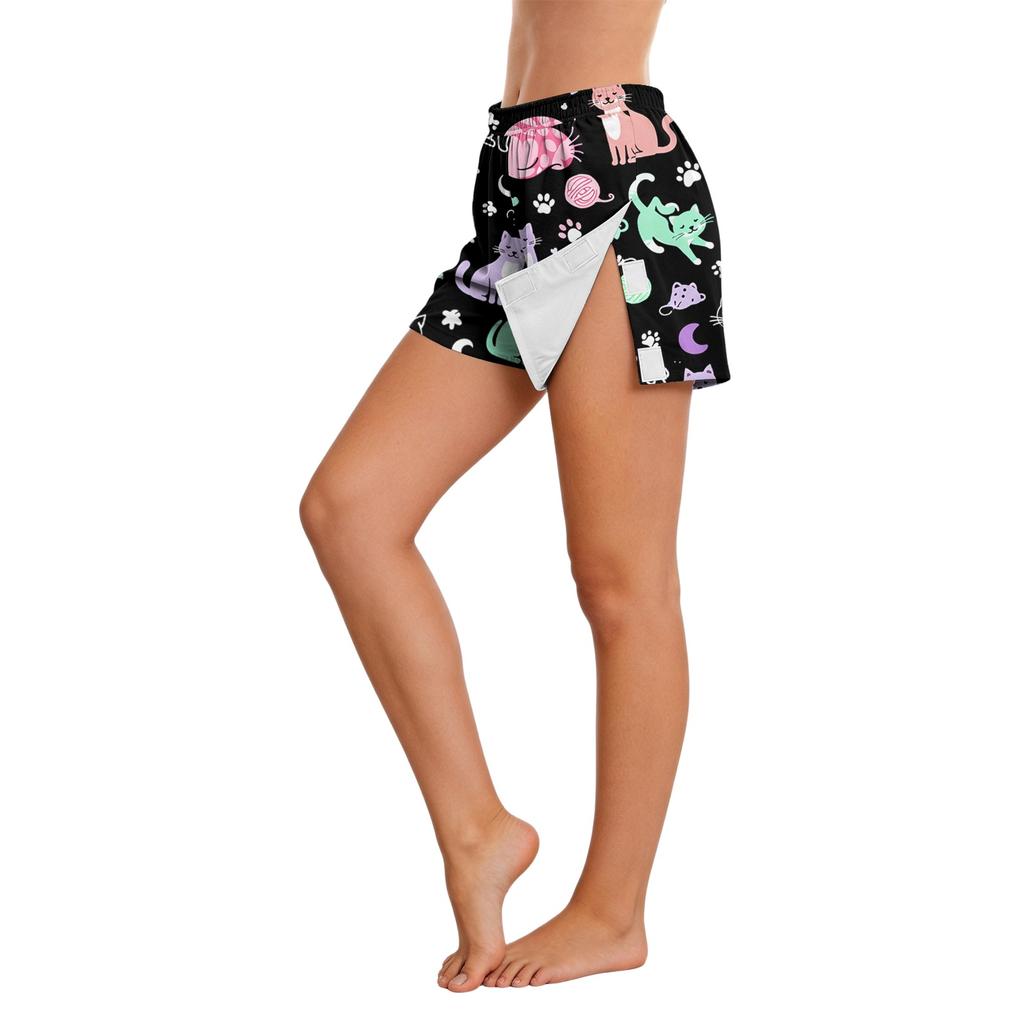 Women Animal Print Side Velcro Closure Easy Open Post Surgery Recovery Care Shorts No Pockets Comfortable Fit Elastic Waistband