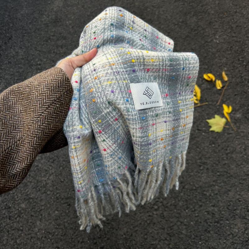 High-End Plaid Shawl for Women - 2025 Autumn/Winter Korean Style Thickened Imitation Cashmere Scarf