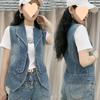 Women's Spring/Fall Korean-Style Casual Denim Vest Slimming, Figure-Flattering, Unique Top