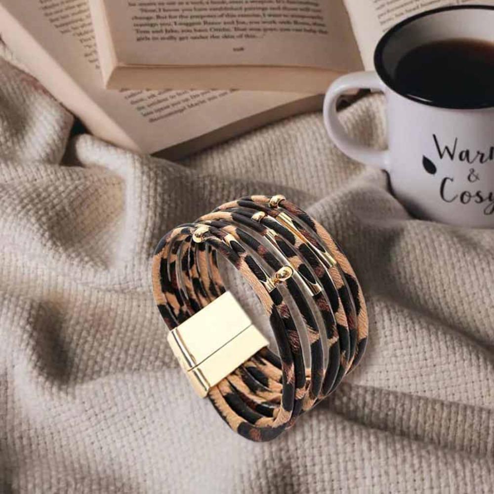 Hand Jewelry Leopard Leather Bracelets Charm Magnetic Bracelet All Match MultiLayer Bangles  Gifts