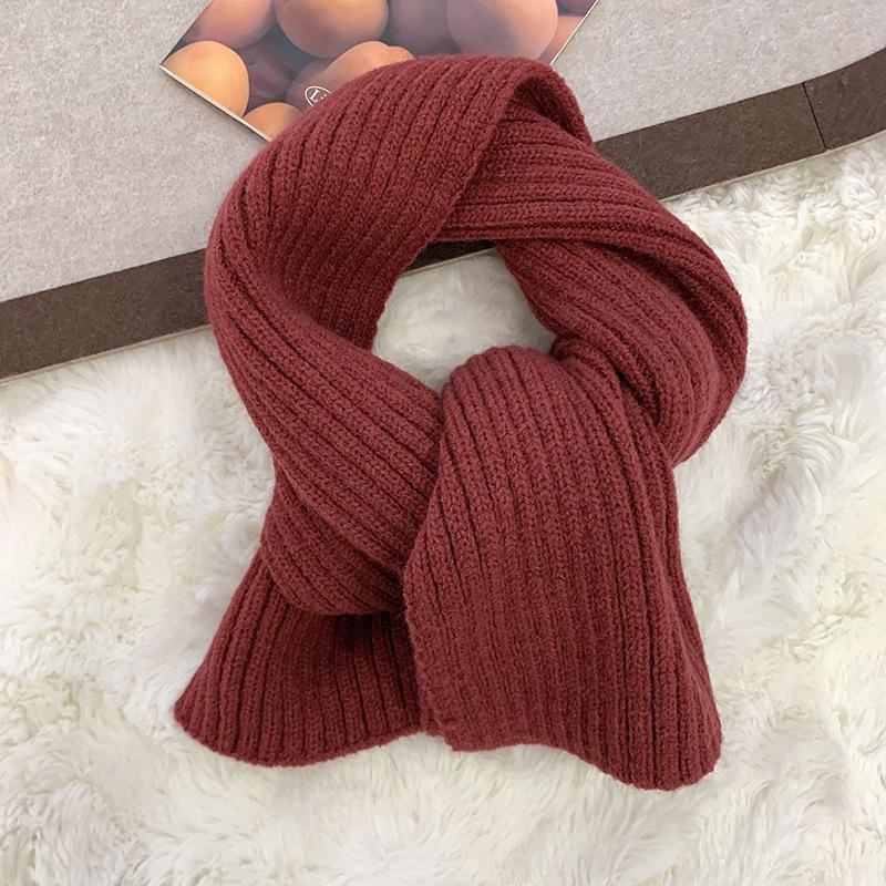 Small scarf women's winter new warm solid color student couple versatile wool knitted scarf small shawl