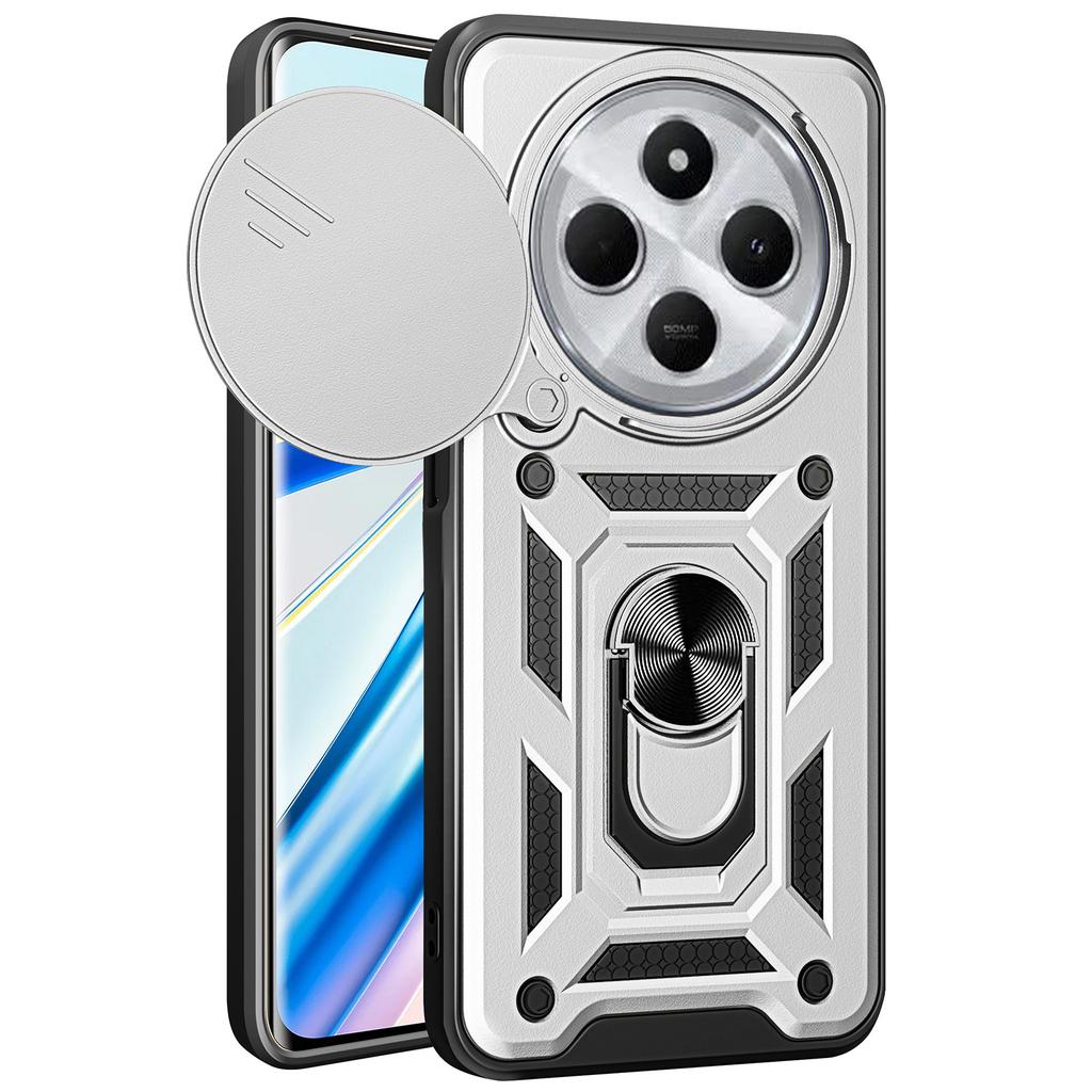 For Xiaomi Poco C75 4G/Redmi 14R 5G/14C 4G Case with Slide Camera Lid PC+TPU Kickstand Phone Cover