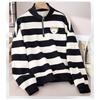 Korean Style Fleece-Lined Half-Zip Hoodie Women Winter Thick Loose Fit Stand Collar Striped Long Sleeve Top