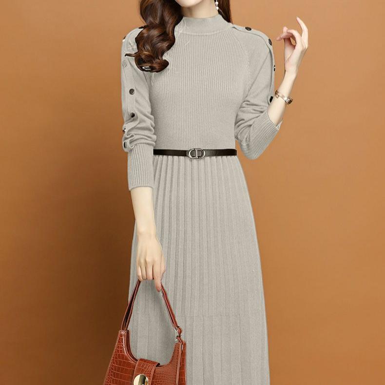 Autumn and Winter Innerwear Dresses Women's Long-sleeved Mid-length Knitted Dress Base Casual Sweater Dress Pullover