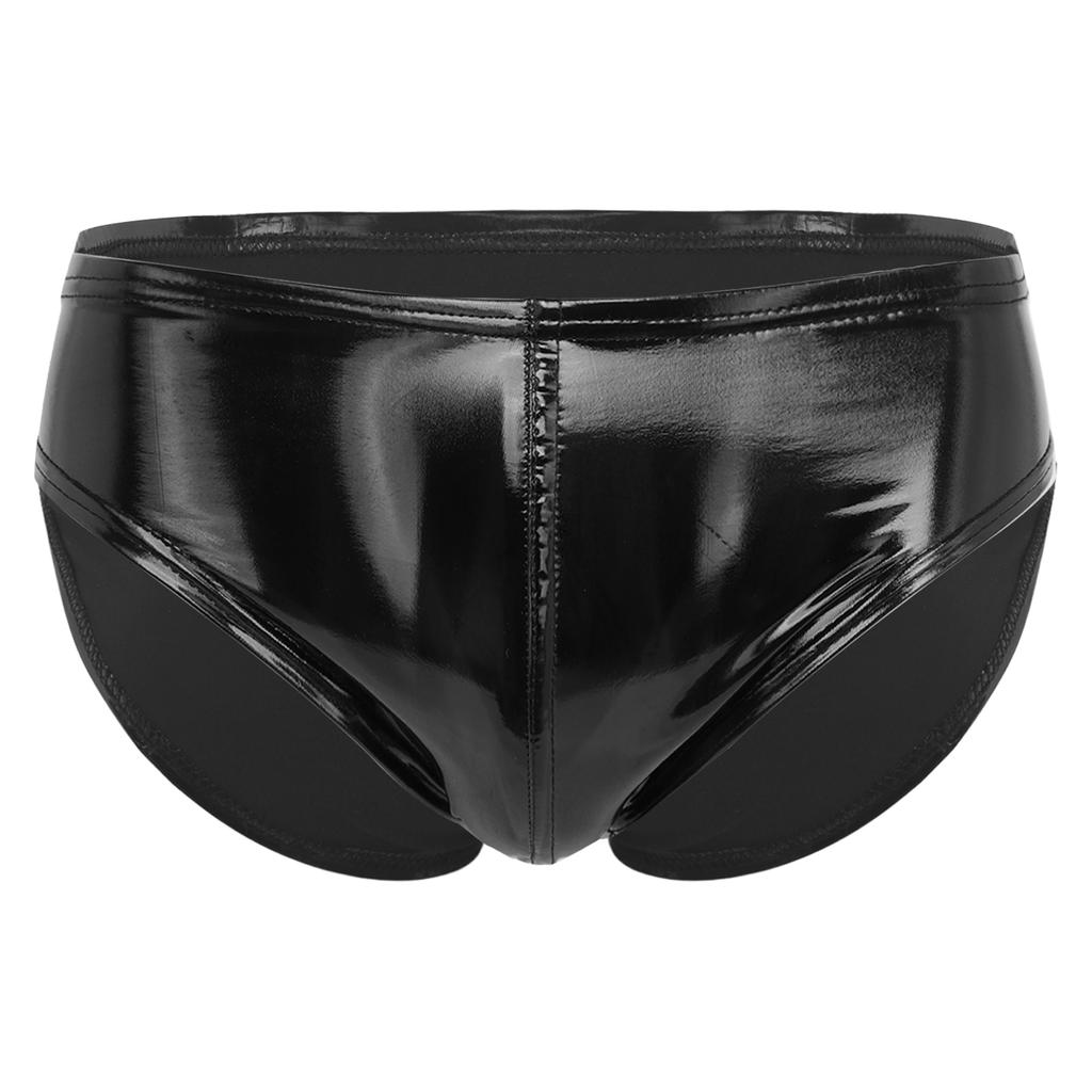 Mens Patent Leather Wet Look Briefs Elastic Waistband Underpants Underwear Club Pole Dancing Wear
