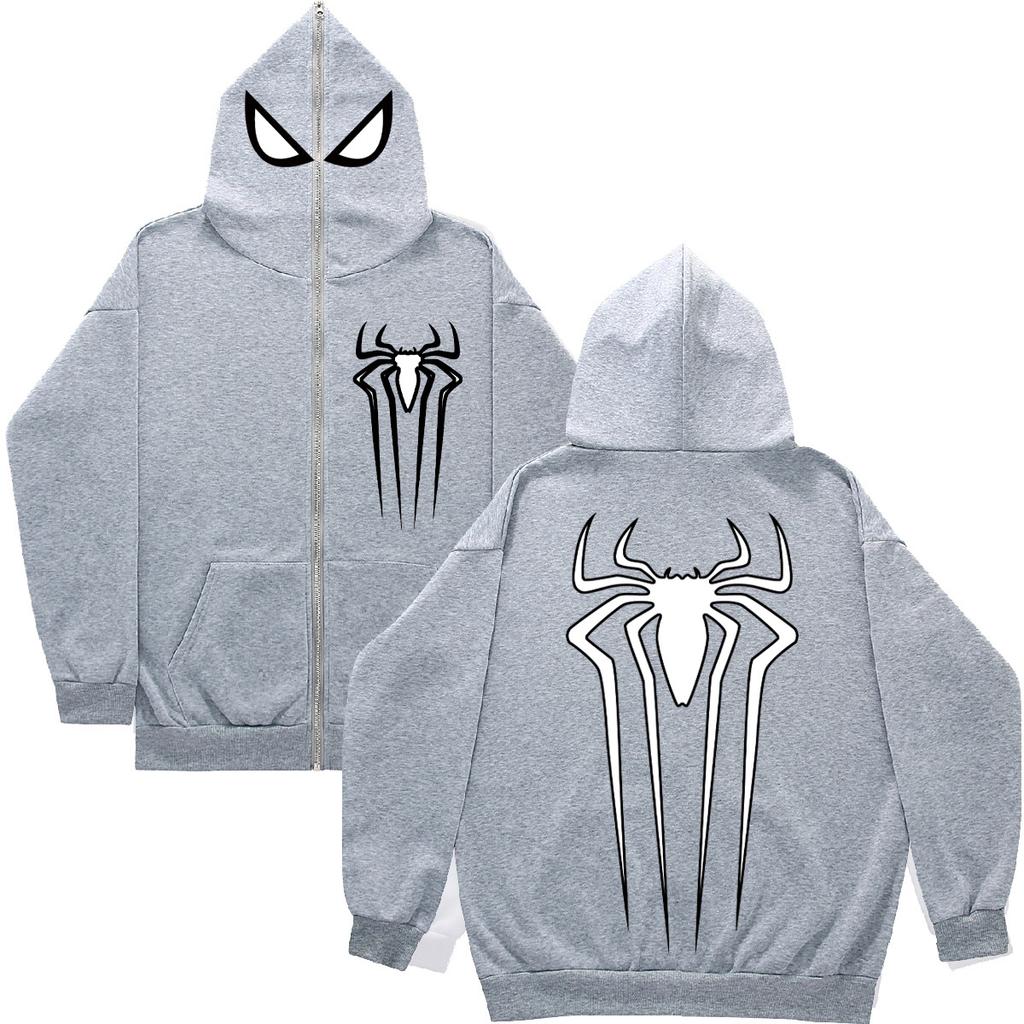 American casual hooded long zipper sweatshirt for men, autumn/winter new youth loose simple Spider-Man print sweatshirt