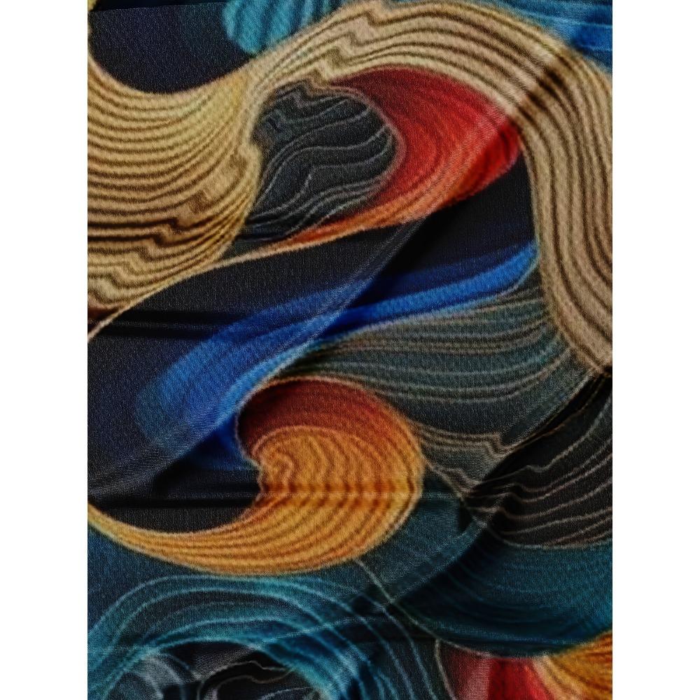 Men Multicolor Wave Line Abstract Allover Print Tee O Neck Short Sleeve Casual Top