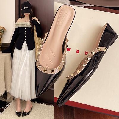 Fashion The 2025 New Fashionable Sloping Heel Pointed Toe Rivet Muller Shoes Are Worn by Women In Summer with Half-toe Sandals