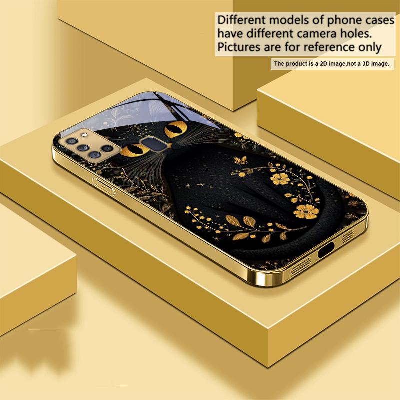 Runde und strahlende Augen Für Samsung A 31 32 A33 A34 35 14 A15 13 16 25 26 50 52 53 54 55 56 70 71 72 73 Goldene Glas-Handyhülle
