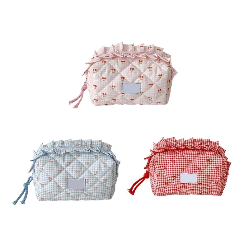 Tartan Makeup Bag With Multiple Layer Compartments For Cosmetics Jewelry And Accessories