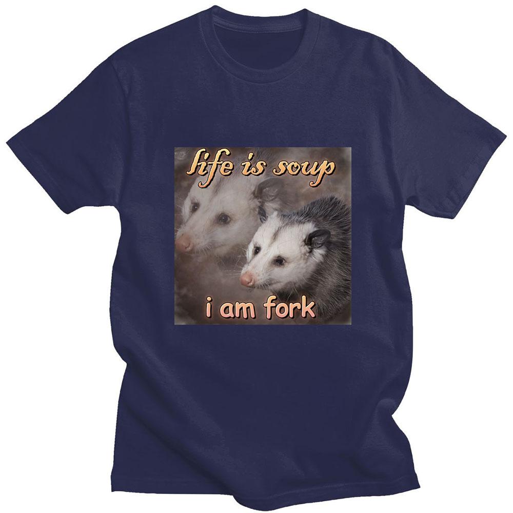 Забавная футболка с принтом Life Is Soup I Am Fork мужская и женская хлопковая летняя футболка с короткими рукавами уличная футболка высокого качества XL темно-синий 1259₽