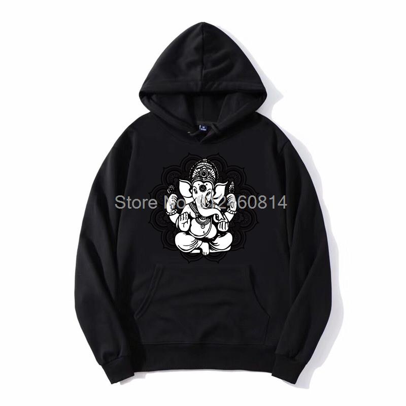 Yoga Mandala Elephant Ganesha Tribal Ornaments Chakra Hindu Hoodie Men Fleece Hoodies Hip Hop Hooded Sweatshirt Streetwear