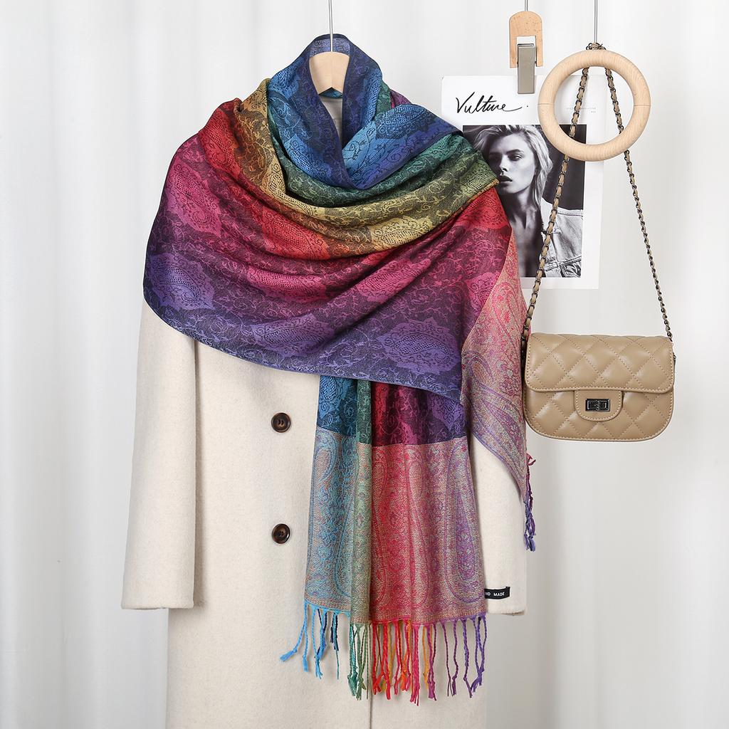Muslim Fashion Paisley Printed Scarf Women Colourful Cashew Tessles Long Shawl Winter Warmer Polyster Foulard Stoles Muffler