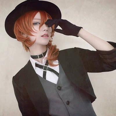 Hochwertige Anime Bungo Stray Dogs Chuya Nakahara Chuuya Cosplay Perücke Hitzebeständige Kunsthaarperücken + Perücke Kopfbedeckung
