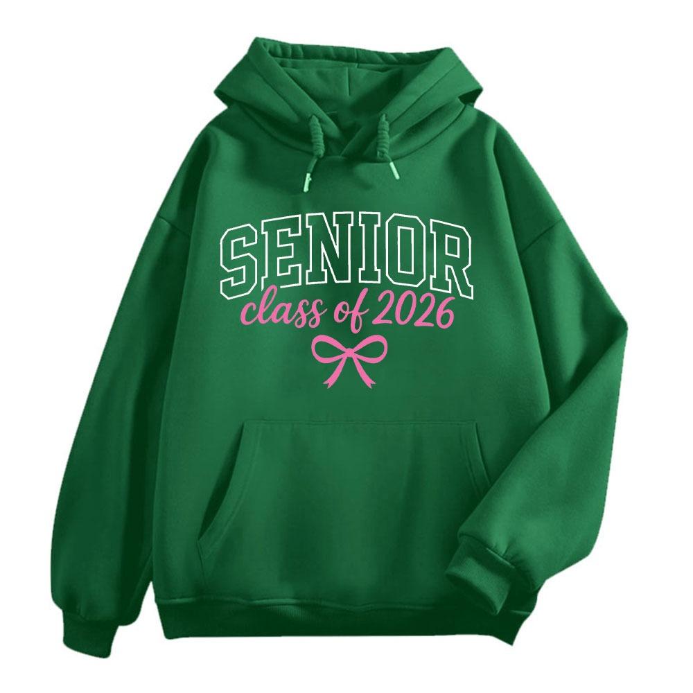 Senior Class of 2026 Cute Pink Bow Ribbon Hoodie Sweatshirts Senior 2026. Senior Pullover Unisex Women Pullover Simple Style