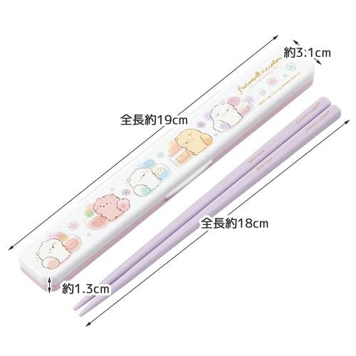 Skater Chopsticks and Chopstick Case Set, 18cm, Silver Ion Ag+ Antibacterial, Fluffy Cat Design, Made In Japan, ABC3AG-A