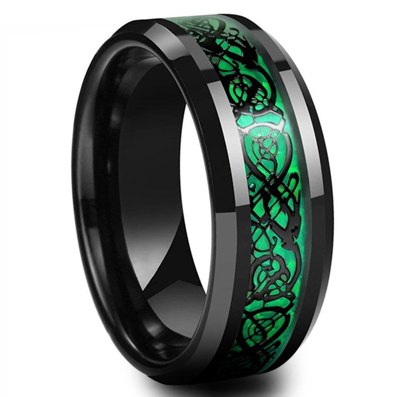 

20 Colors Men Jewelry Red Blue Black Dragon Inlay Comfort Fit Stainless Steel Rings For Wedding Wide 8mm 13 зелений