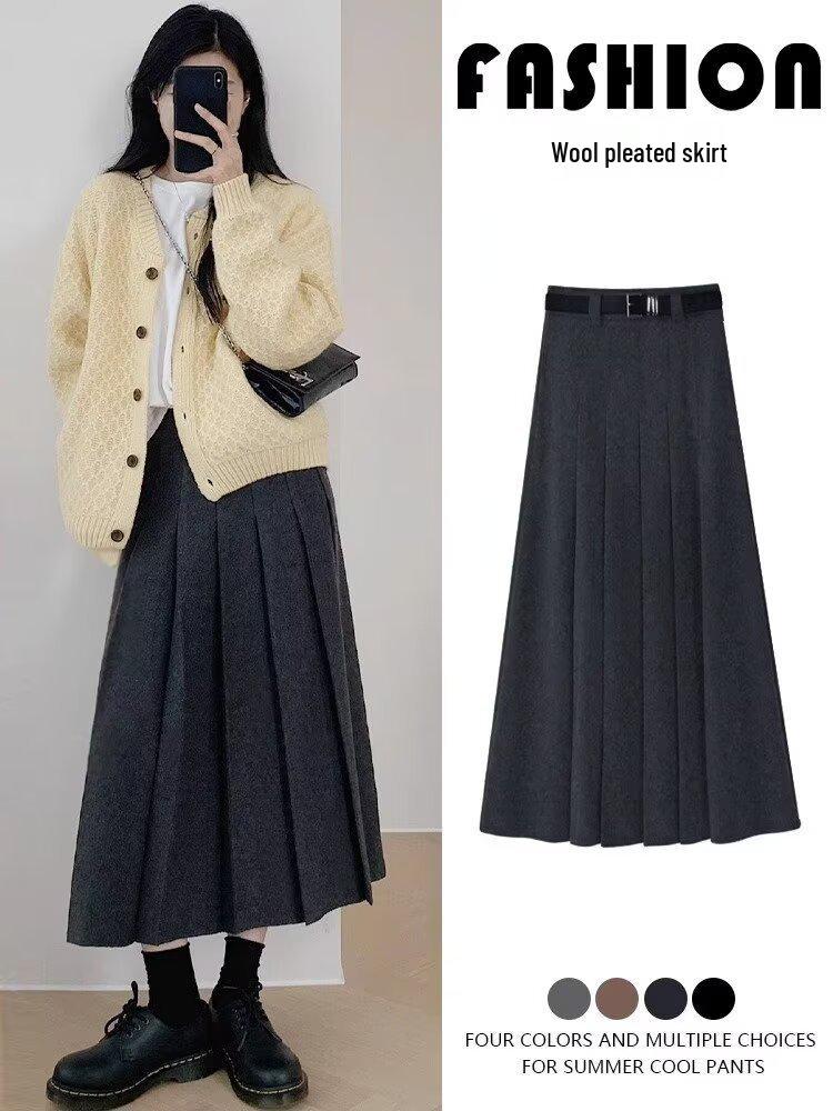 Женская шерстяная плиссированная юбка ретро в академическом стиле большого размера Осень/Зима L серый