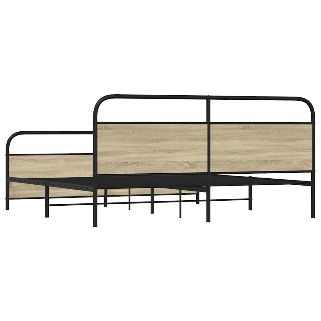 Metal Bed Frame without Mattress Sonoma Oak Finish 193 x 203 cm