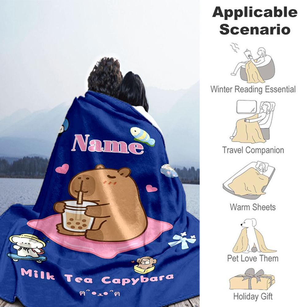 Capybara Style Customize Text Blanket Multi-purpose Customizable Blanket Durable Comfort Throw For Bed Bedding Nap Office Chair Ideal for All Seasons
