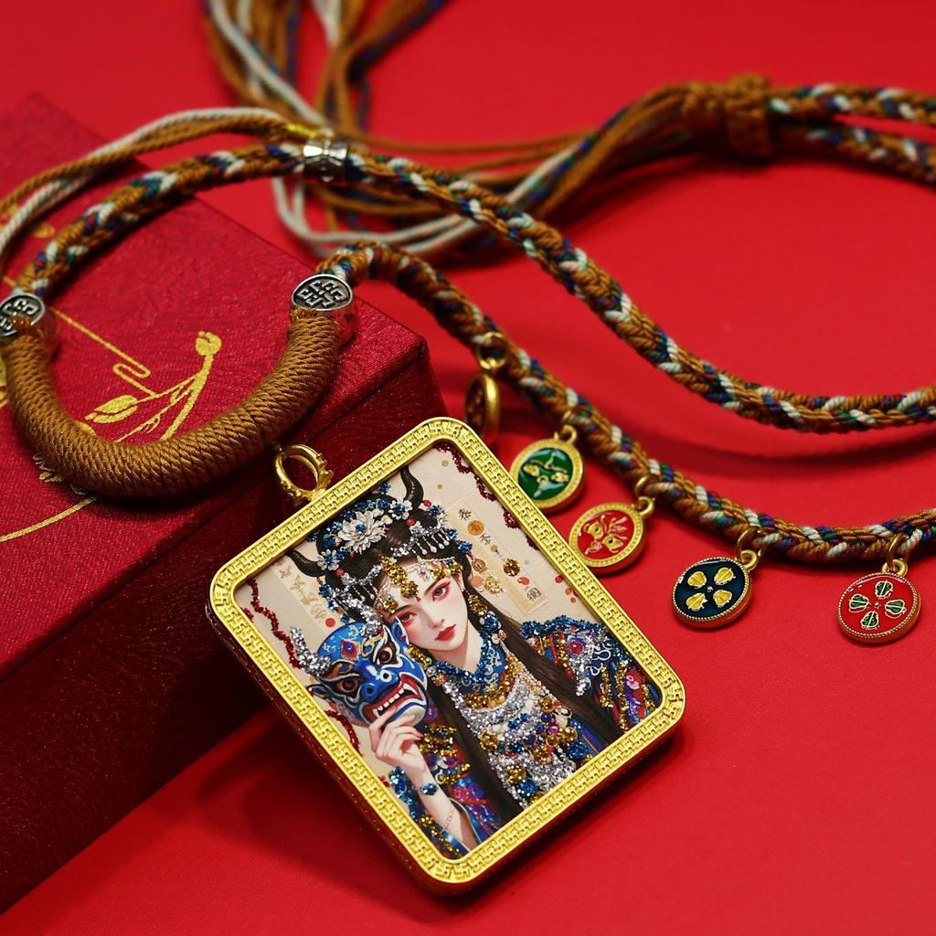 Classic Gold Tone Thangka Necklace: Multicolored Tibetan Zhakilamu, Female Wealth, Dazzling Colors, Semi-Handmade.
