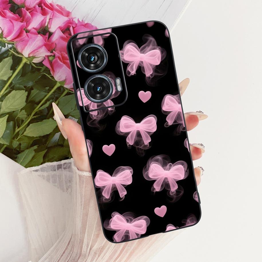 Hülle Für Motorola Edge 50 Fusion Cover XT2429-1 Beliebte Blume Weiche Schwarze Silikon Handyhüllen Für Motorola G96 5G MotoG96 Funda