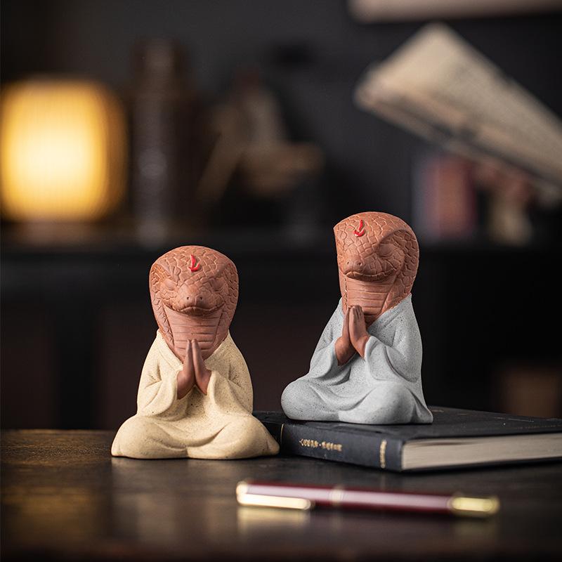 Zen Fortune Ceramic Tea Pet Zodiac Snake Statue Ornaments Animal Tea Figurine Wealth Sculpture Crafts Home Desktop Decoration
