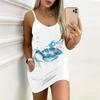 Summer New Style Sea Turtle Print Sleeveless Bodycon Dress with Pockets Sexy Slim Fit Elegant Party Dress