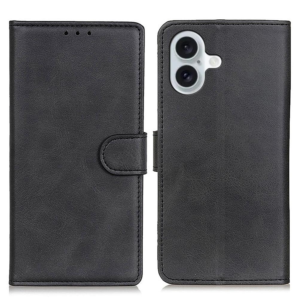 For iPhone 16 Wallet Case Cowhide Texture Anti-Scratch Leather Phone Cover