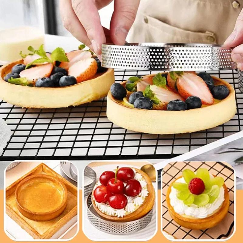5 Stück runde Tortenringe aus Edelstahl, hitzebeständig, perforierte Formen, DIY-Mousse, Obstkuchen, Törtchen, Donutform, Küchenwerkzeuge