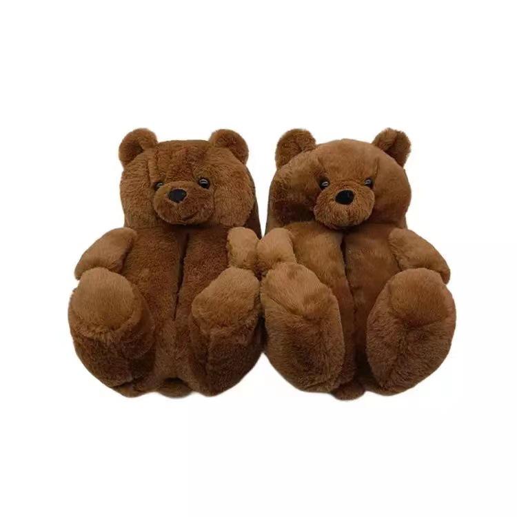 Plüsch Cartoon Teddybär Hausschuhe - Warm, Dicker Samt, Vollständig Geschlossen, Perfekt für Paare, Herbst/Winter. 28CM Adult (36-42) brown