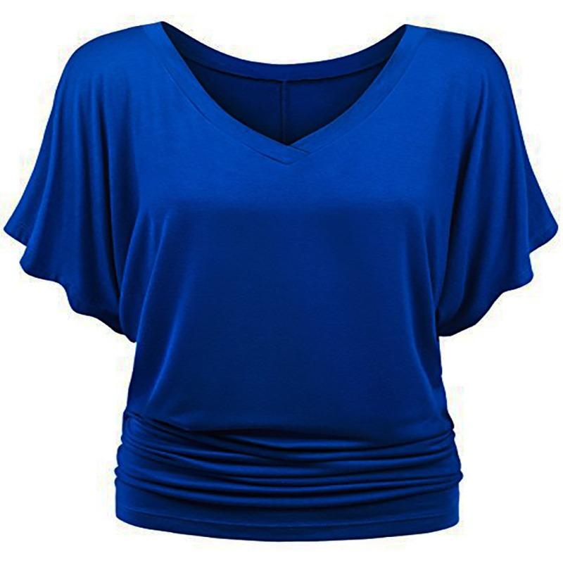 Sommer Neue Mode Damen Locker Fledermaus Kurzarm V-Ausschnitt T-Shirt Tops