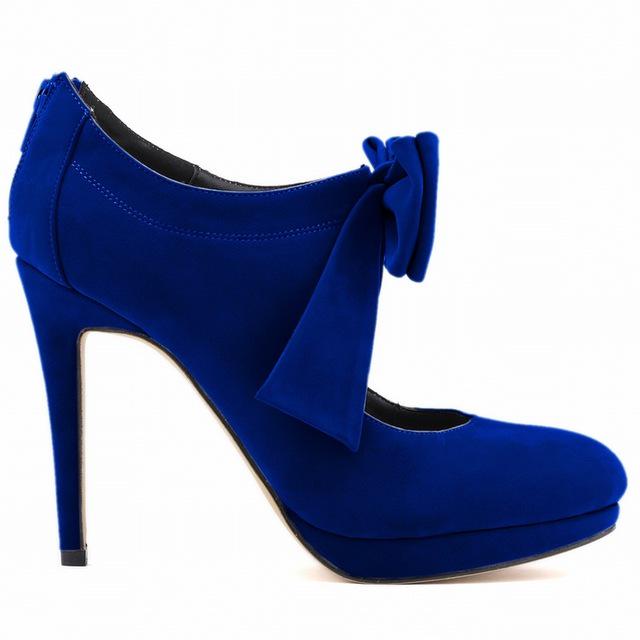 LOSLANDIFEN Nestest Fashion Women High Heels Shoes 11CM Platform Pumps Candy Color Bow Nightclub Flock Wedding  Plus Size