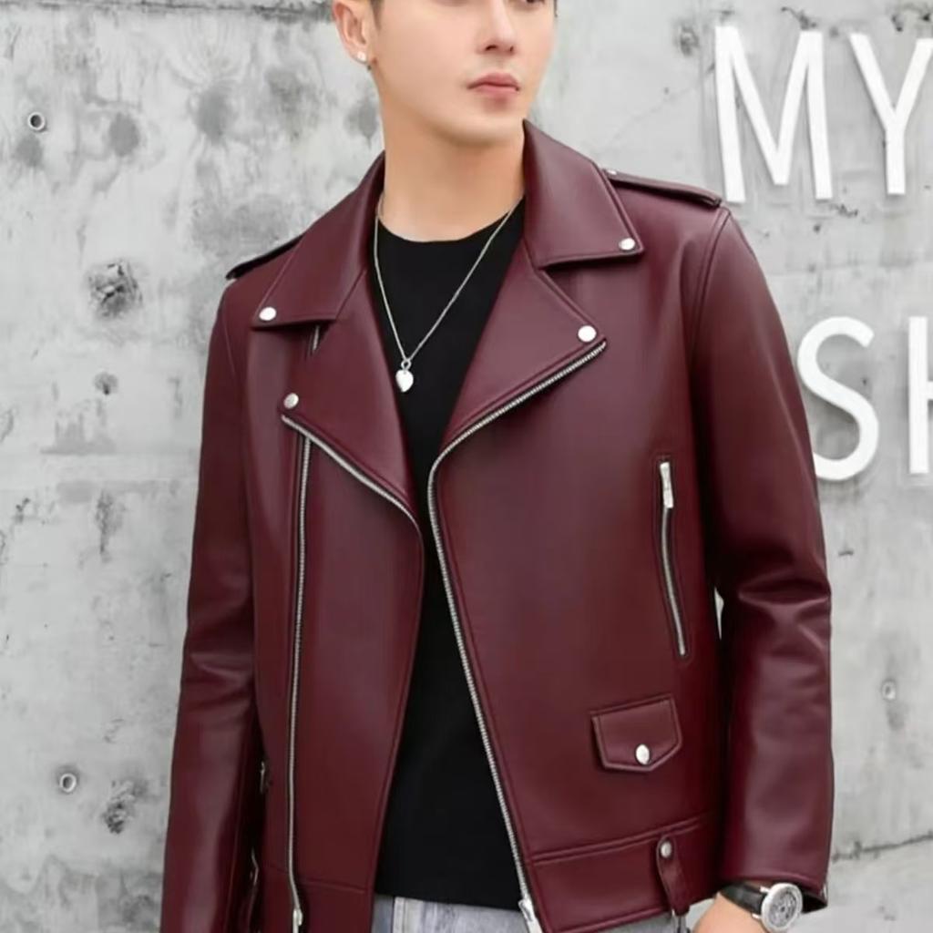 Men's Casual Fleece Thickened Leather Jacket Soft Leather Slim Fit Comfortable Fashion Jacket Leather Baseball Collar Men's Jacket Gentleman