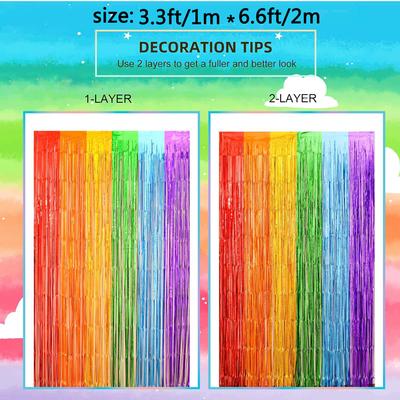 Σετ 2 Κουρτίνες Φούντες από Μεταλλικό Φύλλο Ουράνιο Τόξο Διακοσμήσεις Πάρτι Ουράνιο Τόξο 3.3x6.6ft Μεταλλικά Στριμς για Φωτογραφικό Θάλαμο Διακοπών για Πάρτι