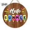 Flamingo Palm Leaf Wall Art Summer Wooden Hanging Sign, Beach Style Decor with Hemp Rope, Tropical Sign Indoor Outdoor Theme Decoration for