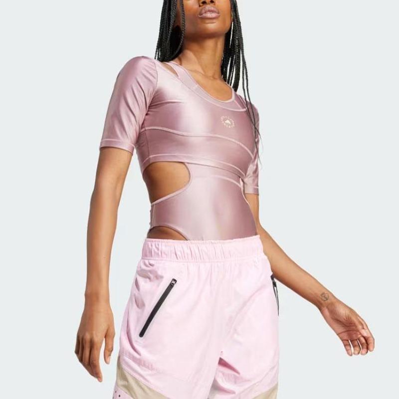 adidas X Stella McCartney Crop Top Jednobarevný Logo Úzký Střih Dámské Topy Růžová IN3652