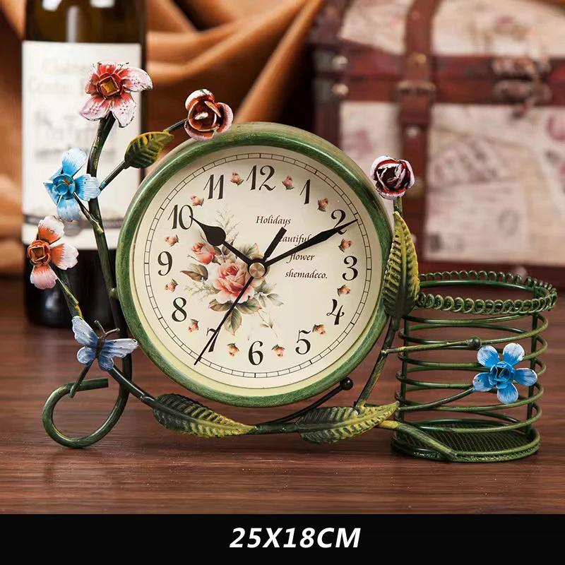 

Креативное железное украшение для дома с цветочной лозой, лучший подарок для детей, девочек, красоток, европейский стиль, винтажные бесшумные настольные часы