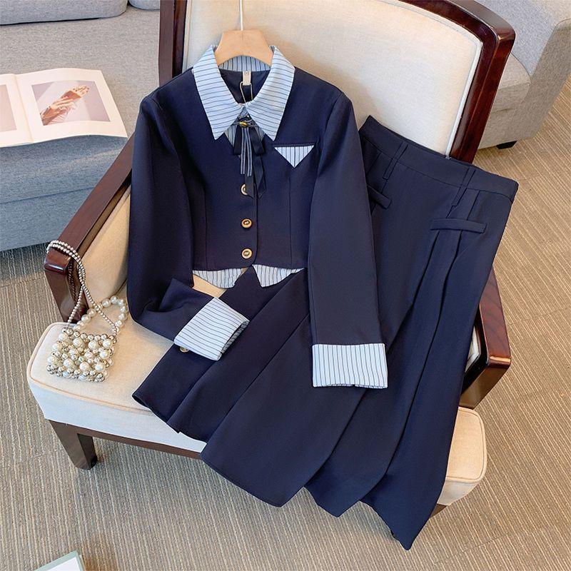 High-end Tea Department Wears A Complete Set of Women's Spring and Autumn Pleated Skirt, College Style Suit, Long Skirt.