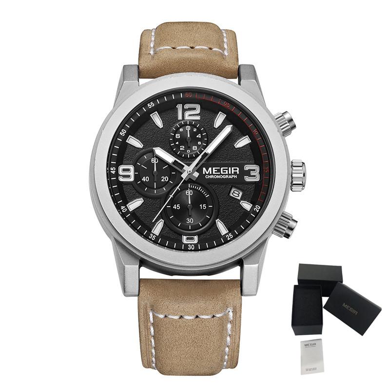 MEGIR Luxury Chronograph Men's Sport Watches Leather Strap Quartz Wristwatch Luminous Casual Male Clock Relogio Masculino