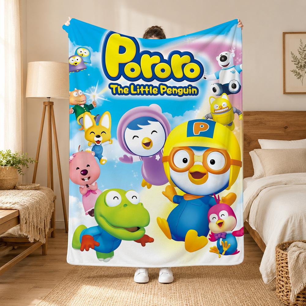 Pororo the Little Penguin Cartoon Throw 240g Flannel Blanket, Suitable for Sofas, Beds, Offices, Exquisite Gift Blankets